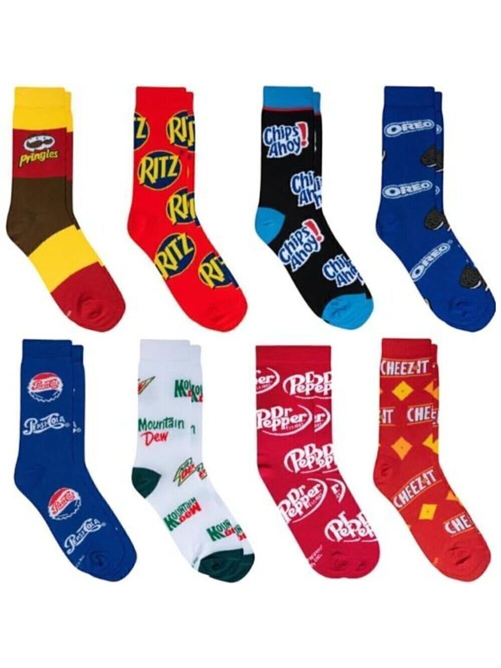Crazy Socks, Snack & Junk Food Themes, Fun Silly Novelty Crew, Large, Fun 8 Pack